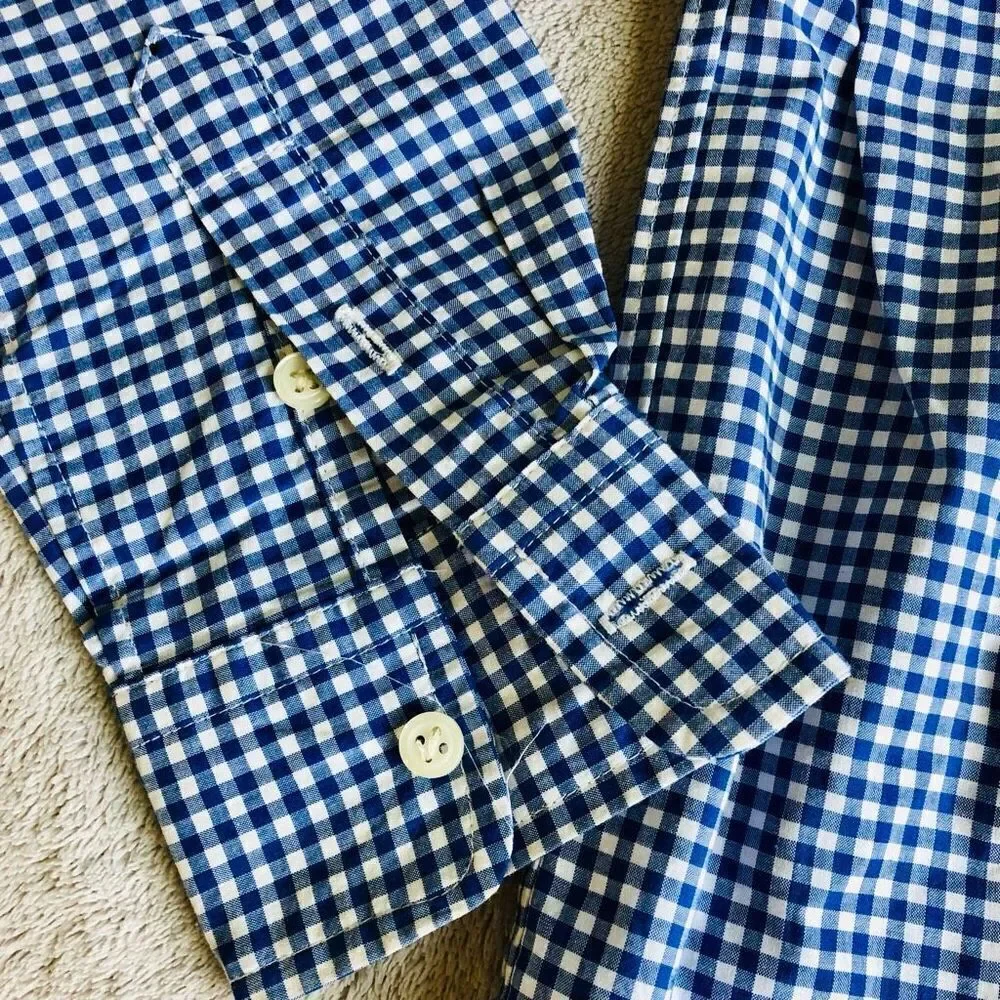 NWOT Ralph Lauren Boys Natural Stretch Blue Checked Long Sleeve Button Down Shir